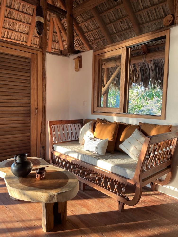 living room under a palapa roof