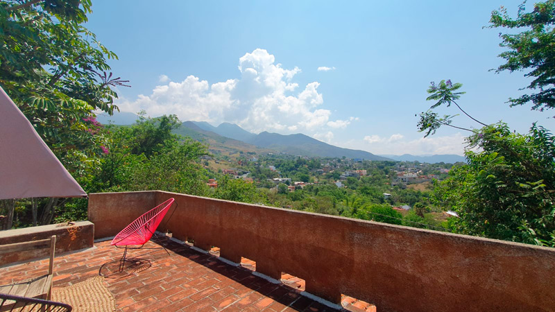 1	View from rooftop terrace over san felipe del agua and the Oaxaca mountains