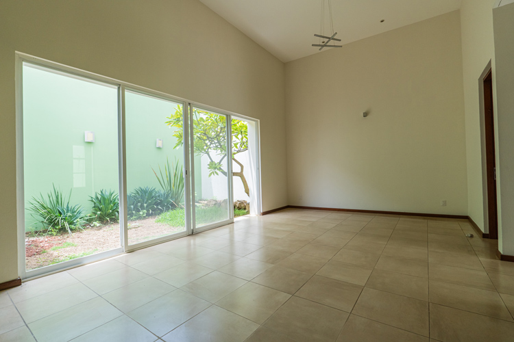 living room with glass doors