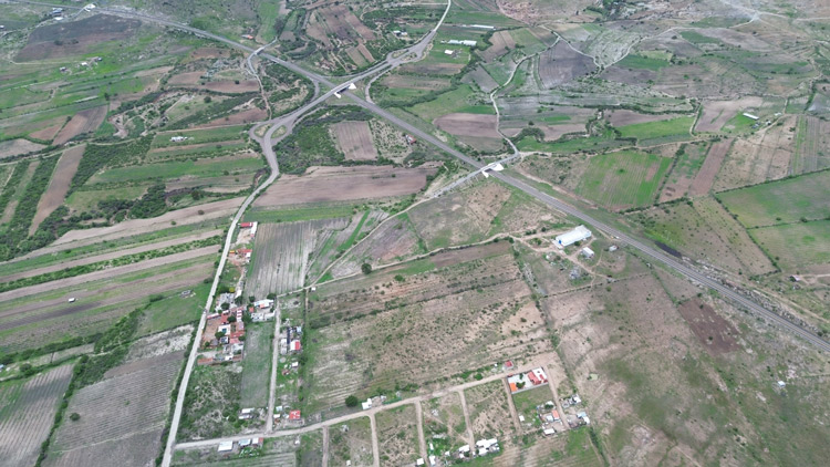 aerial view of acres hectares of land for sale in Mitla near casa Regina and highway to hierve el agua