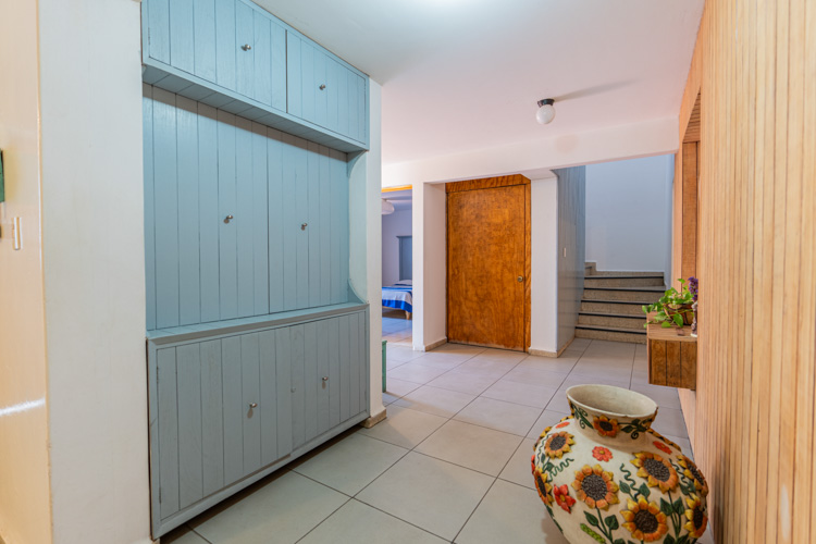 wooden cabinets and storage space